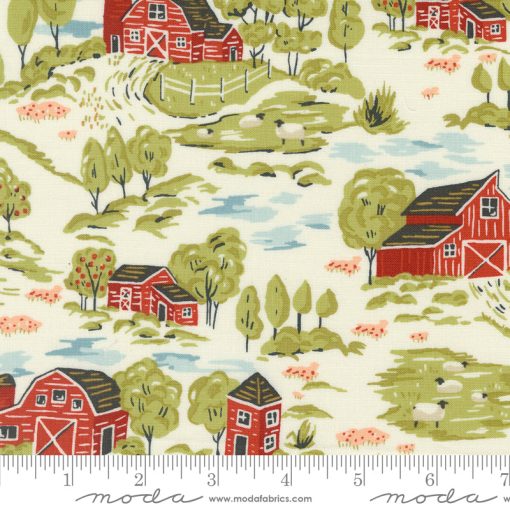 Farmstead Porcelain Vintage Farm Scene Yardage by Stacy Iest Hsu for Moda Fabrics