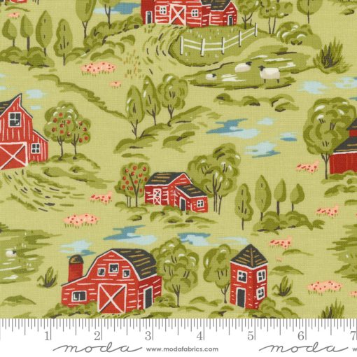 Farmstead Celery Vintage Farm Scene Yardage by Stacy Iest Hsu for Moda Fabrics