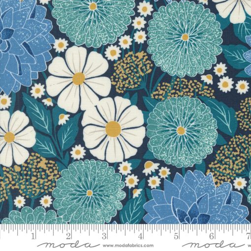 Field of Flowers Navy Dahlias and Zinnias Yardage by Katharine Watson for Moda Fabrics