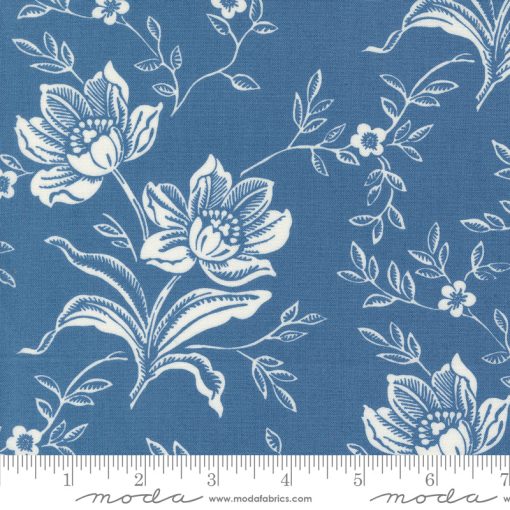 Denim & Daisies Denim Woodcut Bloom Yardage by Fig Tree & Co. for Moda Fabrics