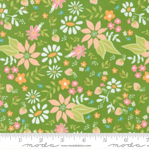 Strawberry Lemonade Fresh Grass Strawberry Blossom Yardage by Sherri & Chelsi for Moda Fabrics