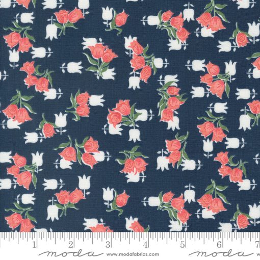 Rosemary Cottage Navy Tulips Yardage by Camille Roskelley for Moda Fabrics