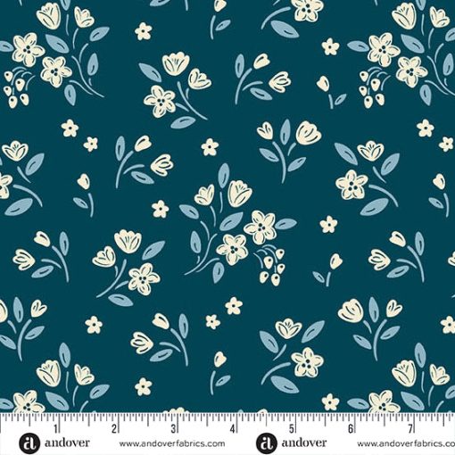 Cozy House Midnight Apple Blossom Yardage by Judy Jarvi for Andover Fabrics