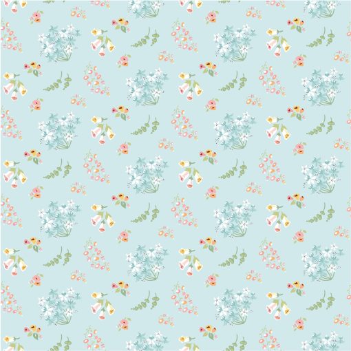 Hollyhock Lane Teal Bloom Yardage by Sheri McCulley for Poppie Cotton Fabrics