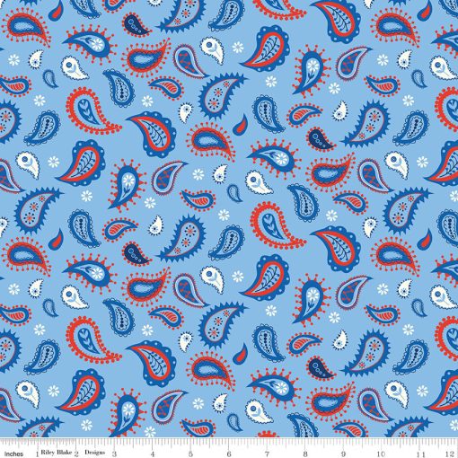 BOLT END 25" Red White & Bang! Blue Paisley Yardage by Sandy Gervais for Riley Blake Designs