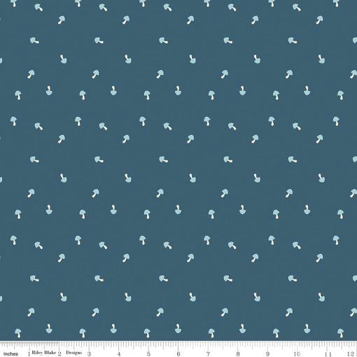 Live, Love, Glamp Denim Mushrooms Yardage by Dani Mogstad for Riley Blake Designs