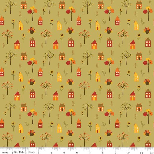 Fall's In Town Green Village Yardage by Sandy Gervais for Riley Blake Designs