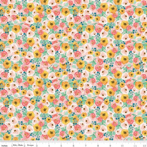 Spring Gardens Pink Floral Yardage by My Mind's Eye for Riley Blake Designs