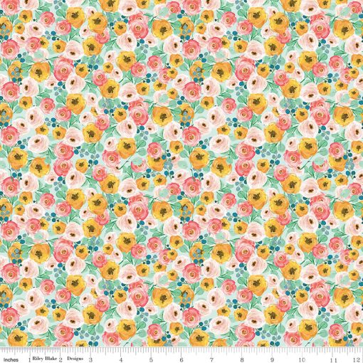 Spring Gardens Sky Floral Yardage by My Mind's Eye for Riley Blake Designs