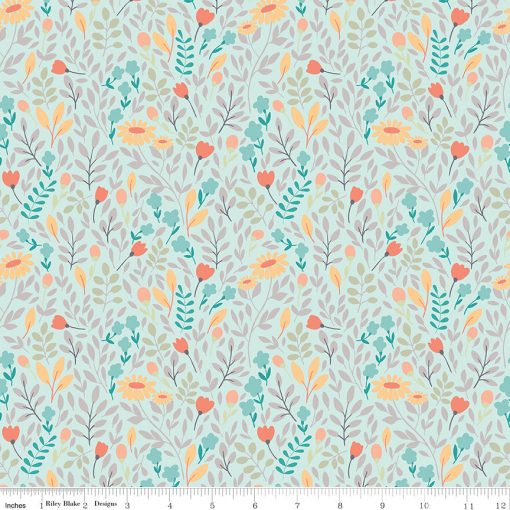 Sunshine and Sweet Tea Mint Summer Floral Yardage by Amanda Castor for Riley Blake Designs