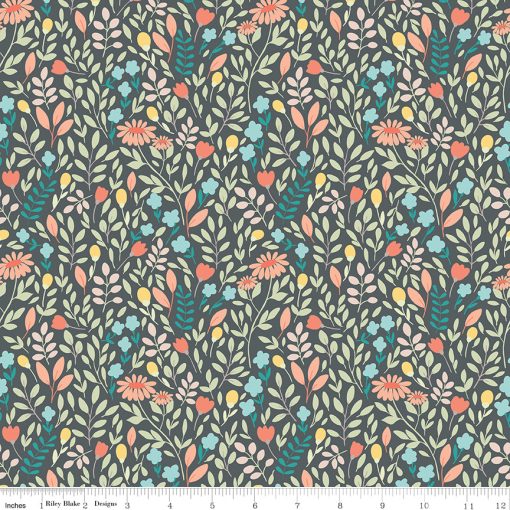 Sunshine and Sweet Tea Steel Summer Floral Yardage by Amanda Castor for Riley Blake Designs