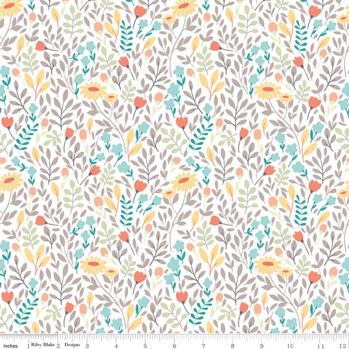 Sunshine and Sweet Tea White Summer Floral Yardage by Amanda Castor for Riley Blake Designs