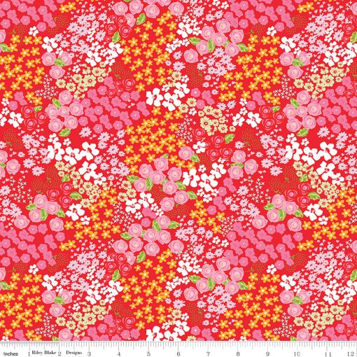 Picnic Florals Red Flower Garden Yardage by My Mind's Eye for Riley Blake Designs