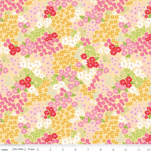 Picnic Florals Yellow Flower Garden Yardage by My Mind's Eye for Riley Blake Designs