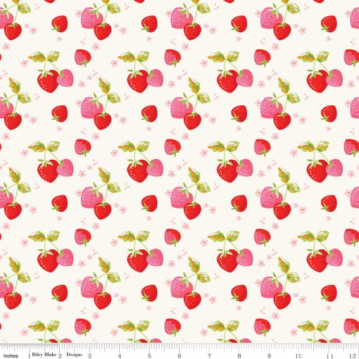 Picnic Florals Cream Strawberries Yardage by My Mind's Eye for Riley Blake Designs