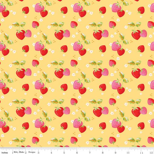 Picnic Florals Yellow Strawberries Yardage by My Mind's Eye for Riley Blake Designs