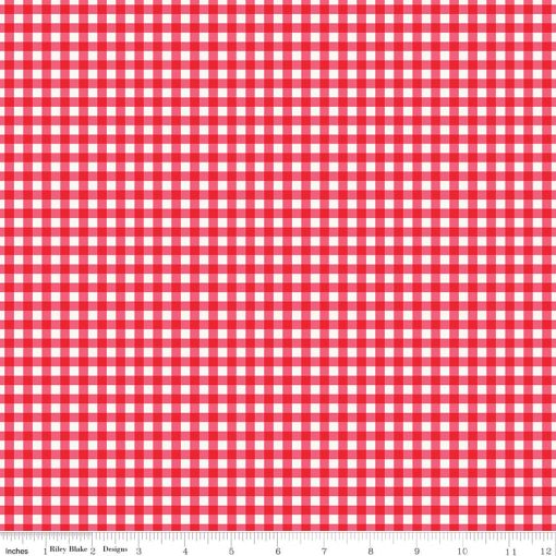 Picnic Florals Red Gingham Yardage by My Mind's Eye for Riley Blake Designs