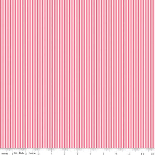 Picnic Florals Pink Stripes Yardage by My Mind's Eye for Riley Blake Designs