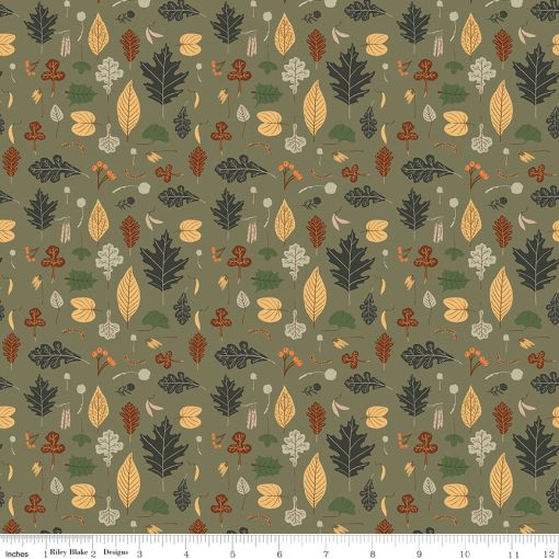 Pumpkin Spice Olive Leaves Yardage by Simple Simon & Co. for Riley Blake Designs