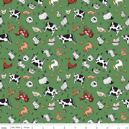 Farm Livin' Green Animal Toss Yardage by Diane Labombarbe for Riley Blake Designs