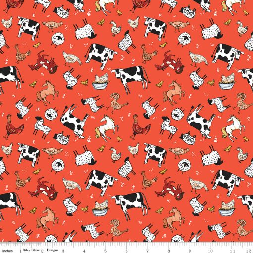 Farm Livin' Red Animal Toss Yardage by Diane Labombarbe for Riley Blake Designs