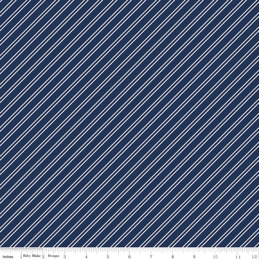 Between The Pages Navy Stripes Yardage by Fran Gulick for Riley Blake Designs