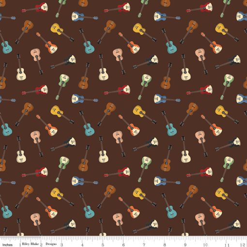 Cowboys Brown Guitars Yardage by Echo Park Paper Co. for Riley Blake Designs