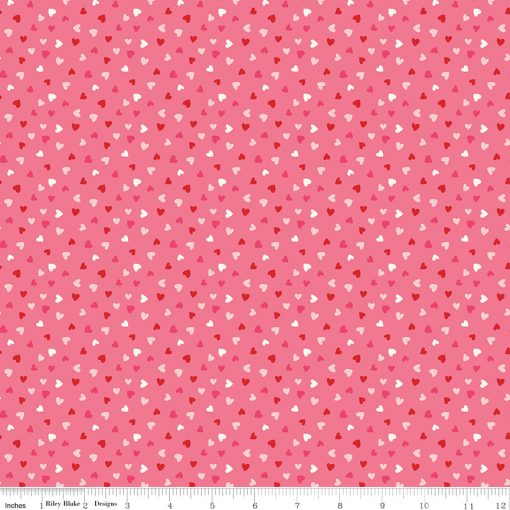 Sweetheart Hot Pink Heart Toss Yardage by My Mind's Eye for Riley Blake Designs