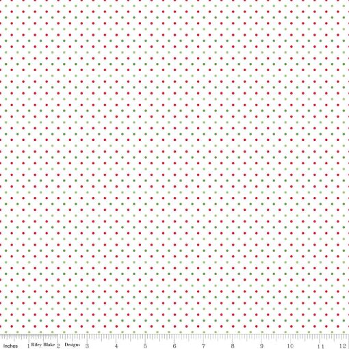 Swiss Dot Christmas on White Yardage by Riley Blake Designs