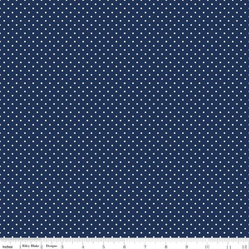 Swiss Dot White on Navy Yardage by Riley Blake Designs