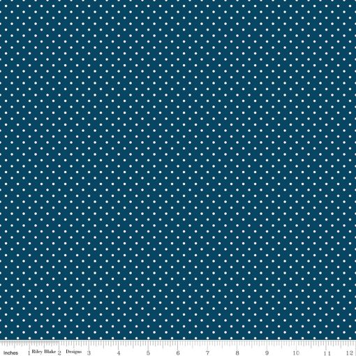 Swiss Dot White on Oxford Blue Yardage by Riley Blake Designs