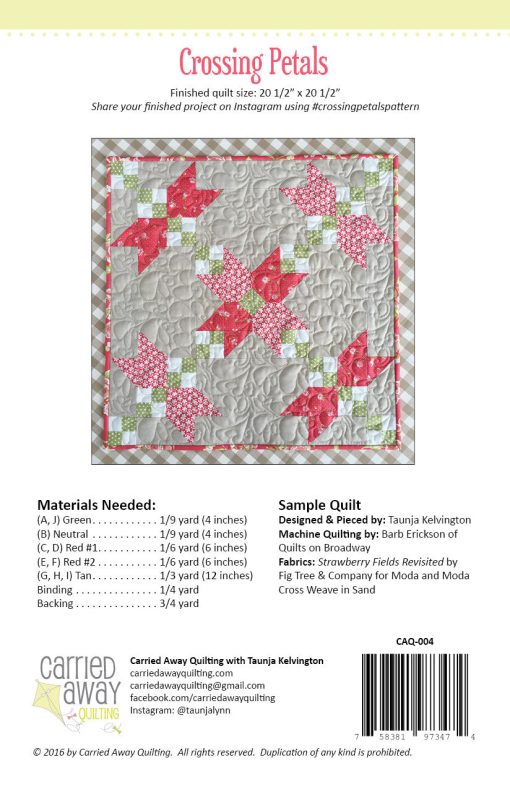 Crossing Petals Mini Quilt Pattern by Taunja Kelvington of Carried Away Quilting - Image 2