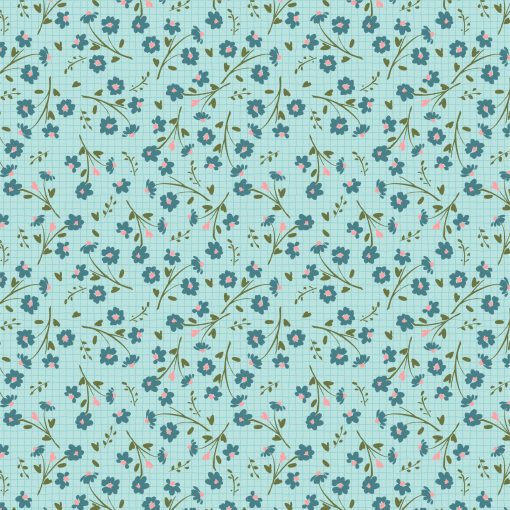 Treasured Threads Teal Dottie Yardage by Lori Woods for Poppie Cotton Fabrics