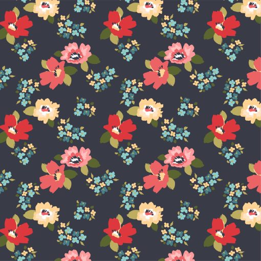 Treasured Threads Navy Jane Yardage by Lori Woods for Poppie Cotton Fabrics