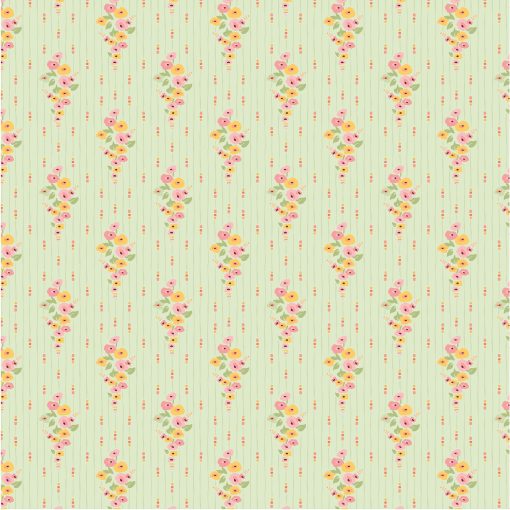 Hollyhock Lane Mint Love At Home Yardage by Sheri McCulley for Poppie Cotton Fabrics