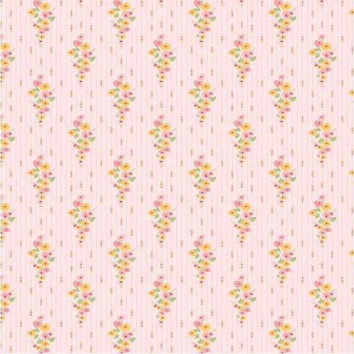 Hollyhock Lane Pink Love At Home Yardage by Sheri McCulley for Poppie Cotton Fabrics