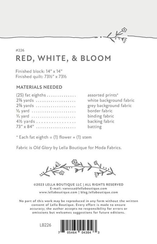 Red, White, & Bloom Quilt Pattern by Lella Boutique - Image 2