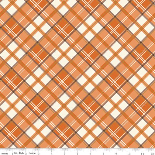 Shades Of Autumn Orange Plaid Sparkle Yardage by My Mind's Eye for Riley Blake Designs