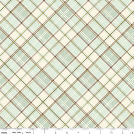 Shades Of Autumn Tea Green Plaid Sparkle Yardage by My Mind's Eye for Riley Blake Designs