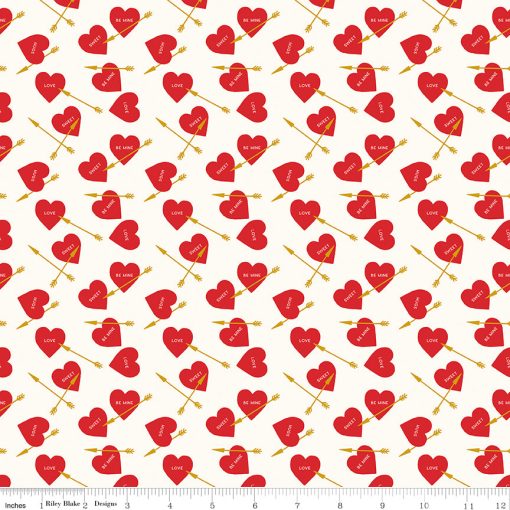 Sweetheart Cream Heart Arrows Sparkle Yardage by My Mind's Eye for Riley Blake Designs