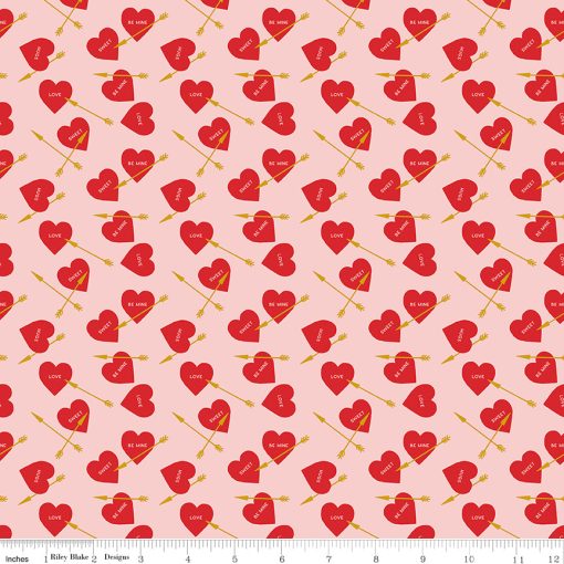 Sweetheart Pink Heart Arrows Sparkle Yardage by My Mind's Eye for Riley Blake Designs