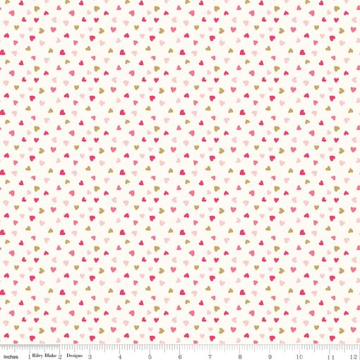 Sweetheart Cream Heart Toss Sparkle Yardage by My Mind's Eye for Riley Blake Designs