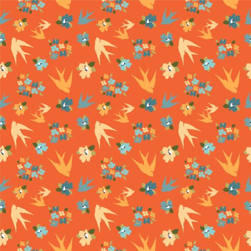 Treasured Threads Orange Swallow Tail Yardage by Lori Woods for Poppie Cotton Fabrics