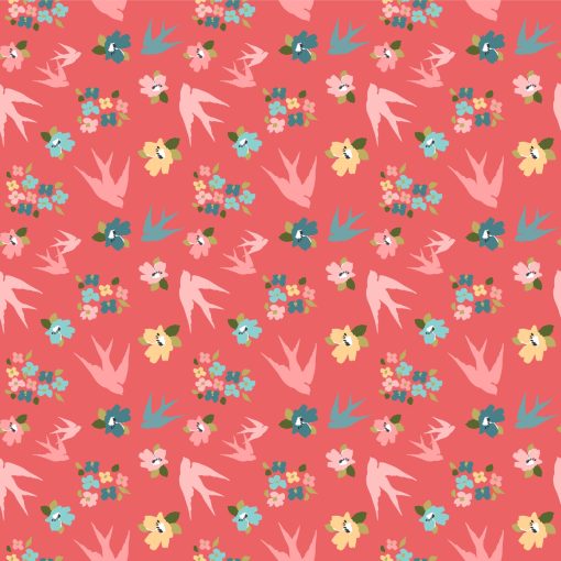 Treasured Threads Pink Swallow Tail Yardage by Lori Woods for Poppie Cotton Fabrics