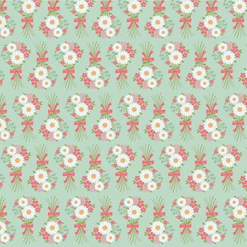 Prairie Sisters Homestead Mint Flower Bouquet Yardage by Lori Woods for Poppie Cotton Fabrics