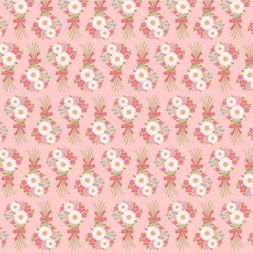 Prairie Sisters Homestead Pink Flower Bouquet Yardage by Lori Woods for Poppie Cotton Fabrics