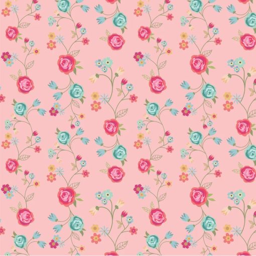 Calico Cowgirls Pink Floral & Vines Yardage by Lori Woods for Poppie Cotton Fabrics