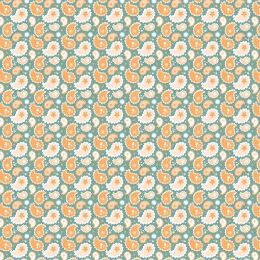 Calico Cowgirls Teal Paisley & Poppy Yardage by Lori Woods for Poppie Cotton Fabrics