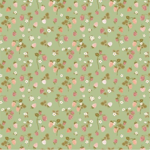 Promise Me Green Strawberry Bouquet Yardage by Michal Marko for Poppie Cotton Fabrics