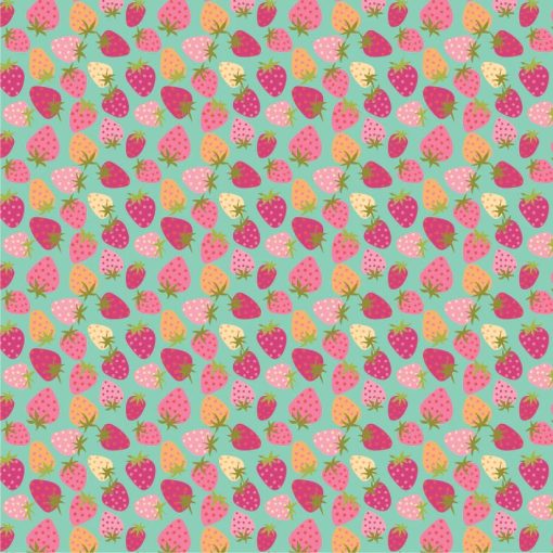 Calico Cowgirls Teal Strawberry Pie Yardage by Lori Woods for Poppie Cotton Fabrics